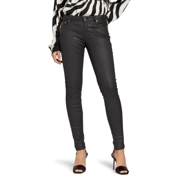 Roberto Cavalli Black/Blue Coated Skinny Jeans Nwt Size 42 (Us Size 6)